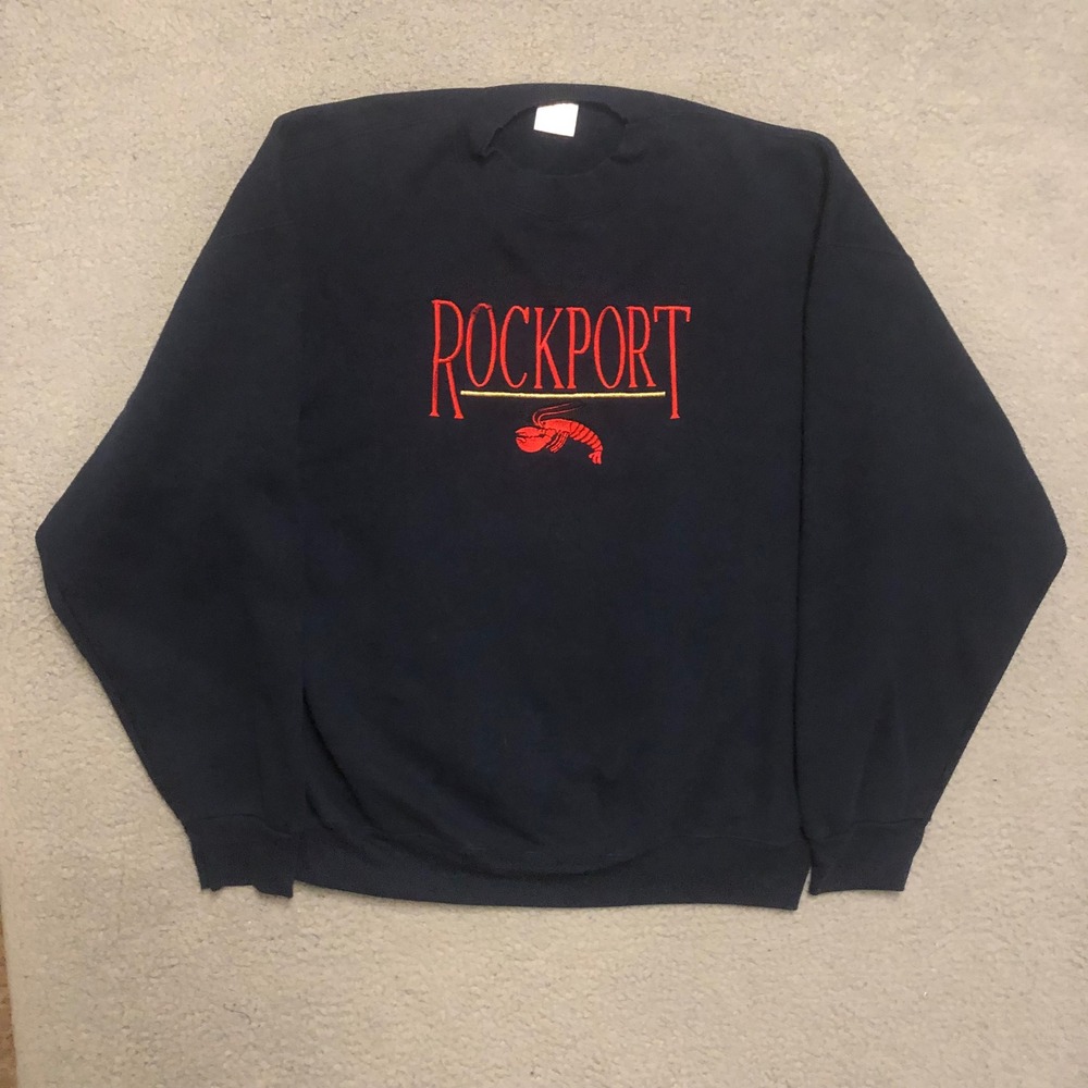 Vtg Rockport Massachusetts Lobster Embroidered  Blue Crewneck Sweatshirt L XL